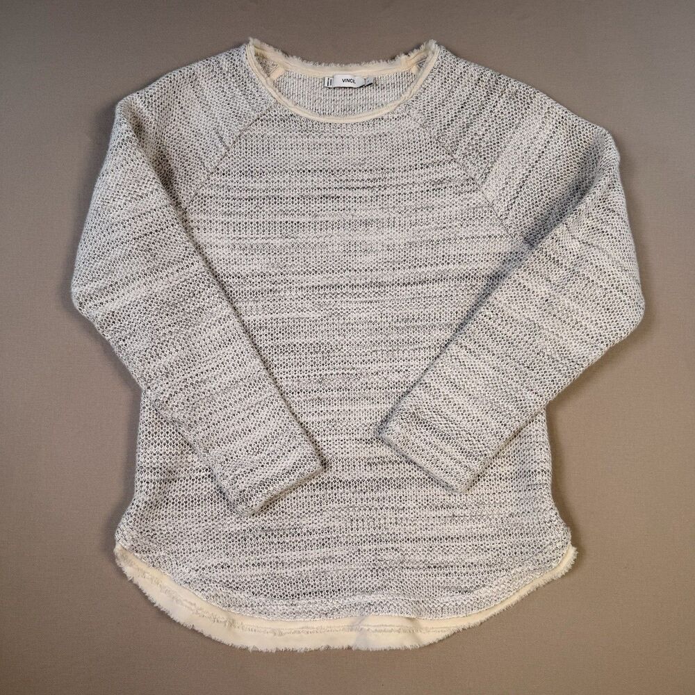VINCE White/Grey Pullover Chunky Knit Henley Textured Size Small